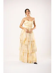 Shaelyn Strapless Tulle Maxi Dress in Golden Petal - 4