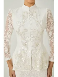 Picturesque Moments White Pearl Embroidered Lace Top & Skirt Set - 1