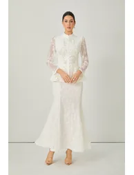 Picturesque Moments White Pearl Embroidered Lace Top & Skirt Set