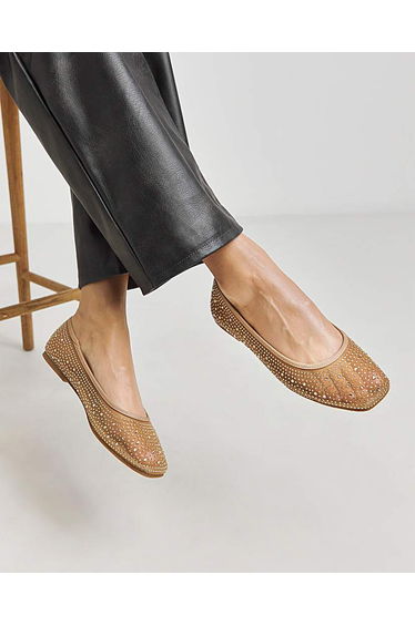 Mesh Embellished Ballet Flats Wide