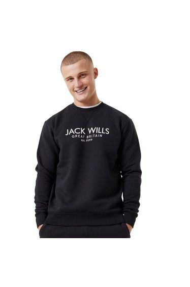 Jack Wills Mens Belvue Embroidered Logo Sweatshirt - Black