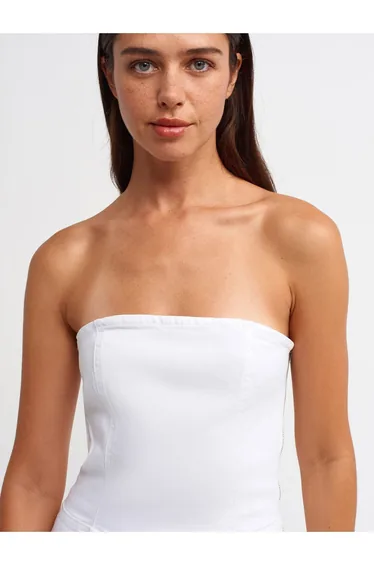 Strapless White Flare Denim Overalls-White