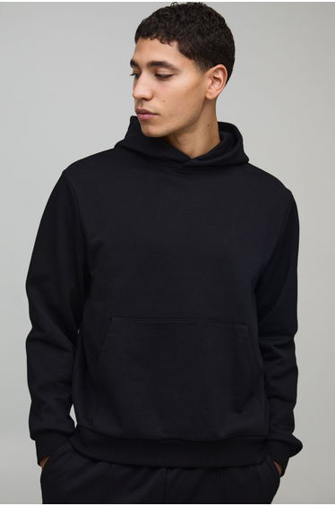 500GSM Heavyweight Boxy Fit Over The Head Hoodie - black