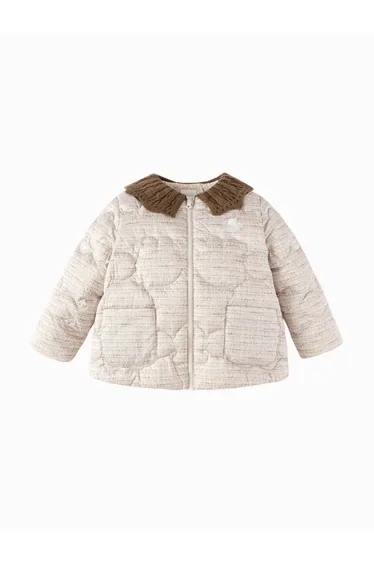 Girls' Quilted Coat with Contrast Collar