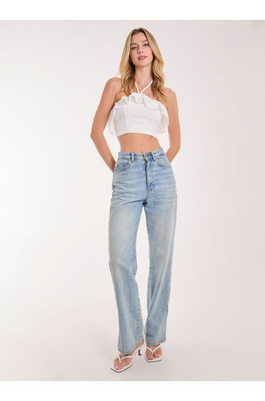 Halter Neck Broderie Frill Hem Crop Top