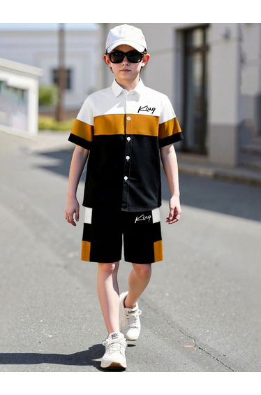Teen Boys Color Block Shirt and Shorts Set