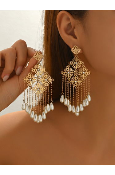 Women Gold Rhombus Dangle Earrings
