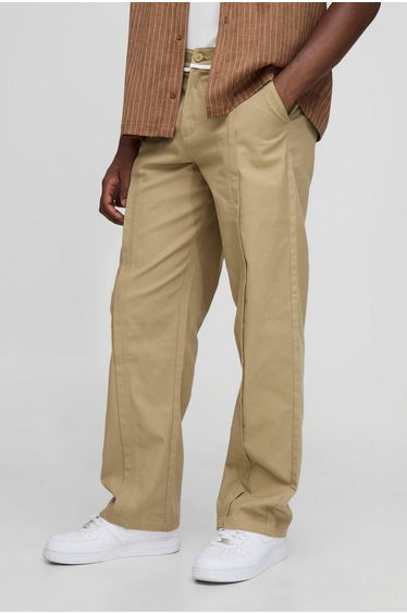 Relaxed Fit Canvas Seam Detail Trousers - sand