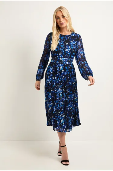 Petite Floral Pleated Midi Dress