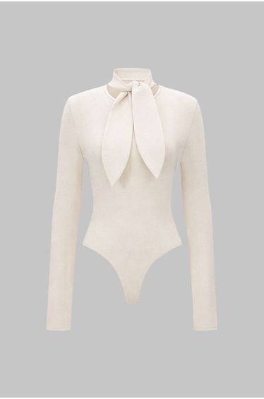 Round Neck Tie Front Long-Sleeve Bodysuit