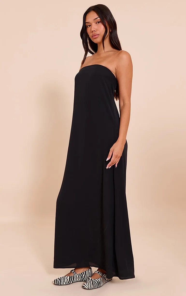 Black Bandeau Column Maxi Dress Prettylittlething Black : Holiday Dresses :  VogaCloset Oman