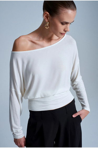 Dilvin Women's Relaxed Boat Neck Long Sleeve Blouse