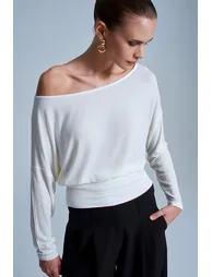 Dilvin Women's Relaxed Boat Neck Long Sleeve Blouse