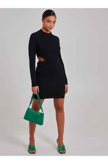 Side Cut Out High Neck Dress