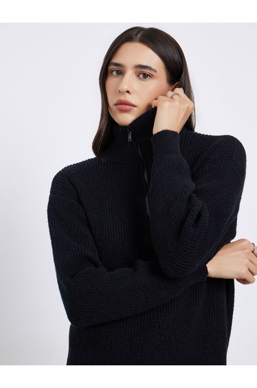 Regular Fit Longline Quarter Zip Sweater