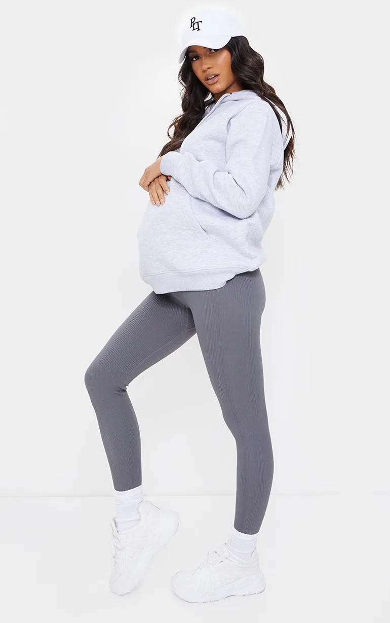 Maternity Slate Contour Ribbed Bump Support Leggings