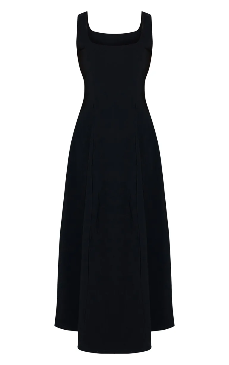 فستان ميداكسي بياقة سكووب بلا أكمام لون أسود  - 4