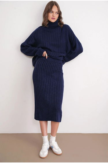 MIXRAY High Waist Ribbed Knit Skirt