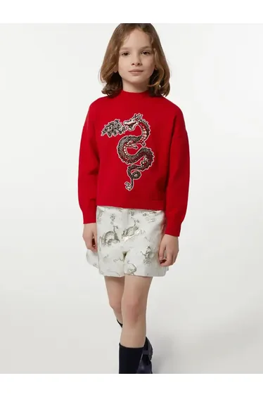 Girls Mettallic Dragon Print Shorts in Ivory