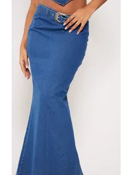 Indigo Buckle Detail Denim Maxi Skirt - 3