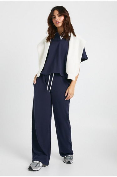 Contrast Drawcord Straight Leg Trouser - navy
