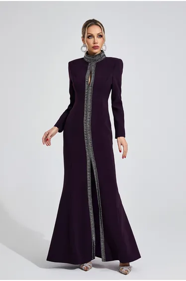 Theodora Deep Purple Diamond Maxi Dress