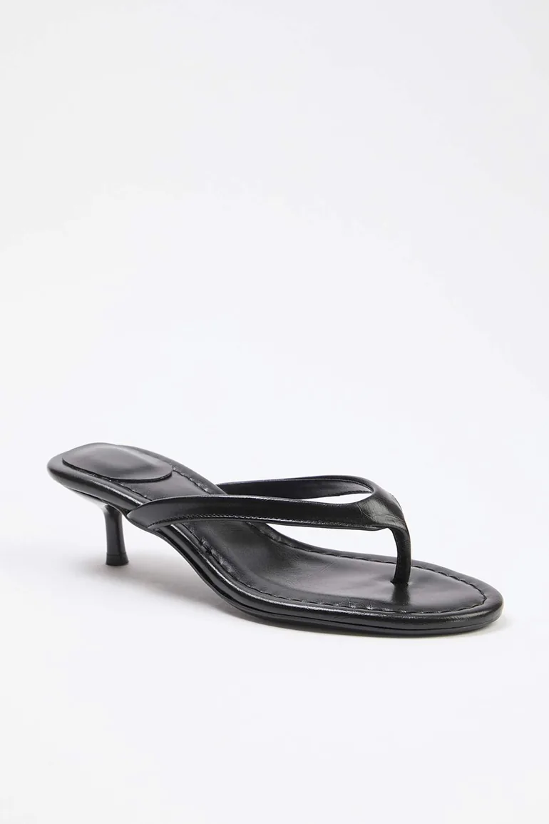 Black 4.5 cm Women's Flip-Flop Heeled Slippers - 2