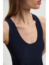 Viscose Blend Sleeveless Knitted Asymmetric Hem Top With Sparkle Sheer Detail - 1