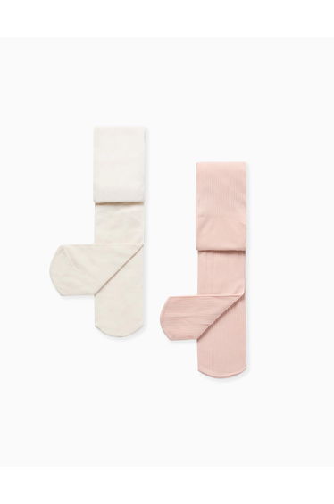Pack of 2 microfibre tights for baby girls, white/light pink
