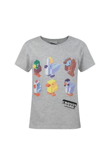Crossy Road Childrens Girls Characters T-Shirt - Grey