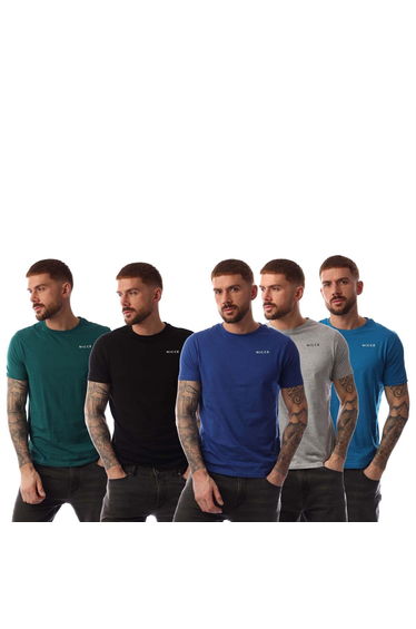 Nicce Mens Mexbo Plain Crew Neck Slim T-Shirt (Pack of 5) - Multicoloured