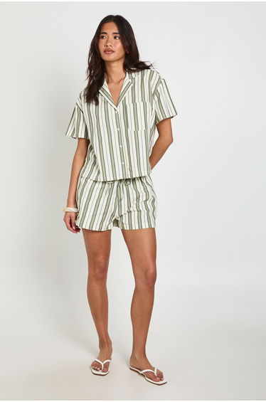 Premium Linen Stripe Short Sleeve Shirt - sage