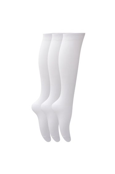 Childrens Girls Plain Knee High School Socks (Pack Of 3) - White