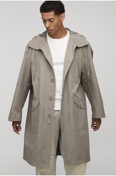Regular Fit Long Length Hooded Parka Jacket - khaki