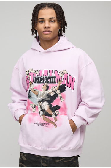 Washed Pink Oversized Puff Print Ofcl Man Graphic Printed Hoodie - washed pink