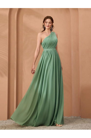 Leely Elegant One Shoulder Sleeveless Bridesmaid gowns