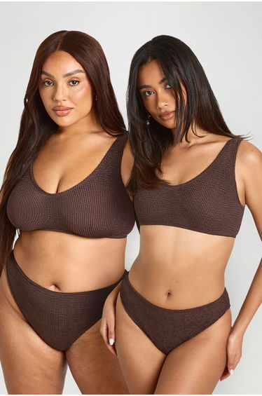 Premium One Size Fits All Crinkle High Waist Bikini Bottom - chocolate