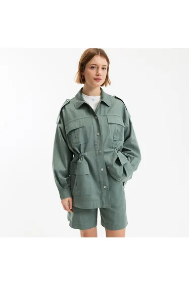 Loose-Fitting Safari Jacket in Lyocell and Cotton