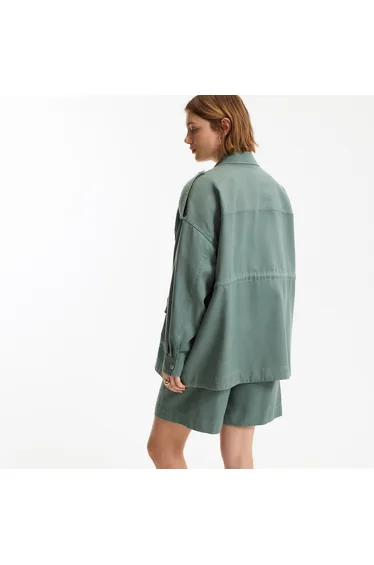Loose-Fitting Safari Jacket in Lyocell and Cotton
