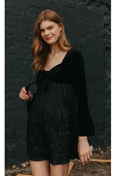 Black Velvet Bow Mini Dress