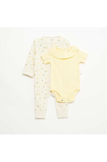 Evolutive Bodysuit + Ribbed Knit Sleepsuit Set YELLOW