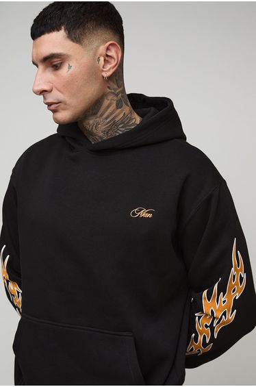 Tall Oversized Gothic Man Dice Graphic Hoodie - black