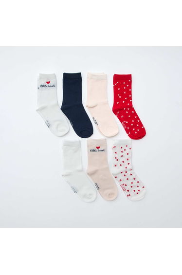 Pack of 7 pairs of crew socks PINK