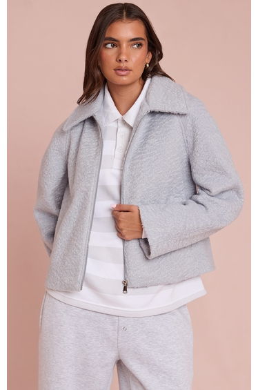 Light Blue Boucle Zip Up Jacket