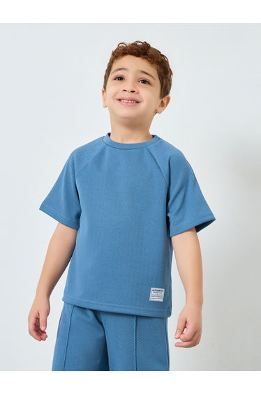 Boys Blue Textured Knit T-Shirt and Shorts Set