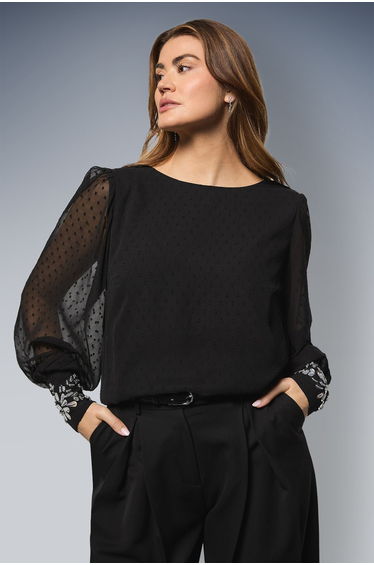 Occasion Dobby Embellished Cuff Blouse