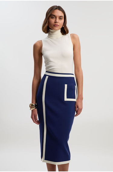 Petite Compact Stretch Tipped Tailored Pencil Skirt