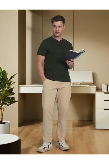 Buttoned Round Neck Pure Cotton T-Shirt