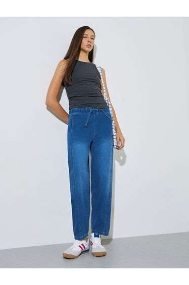 Medium Blue Barrel Fit Jogger Style Jeans