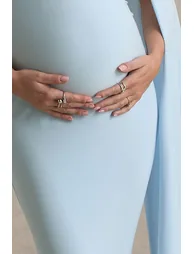 Aquila | Powder Blue Bardot Maternity Maxi Dress With Drape Sleeve - 5